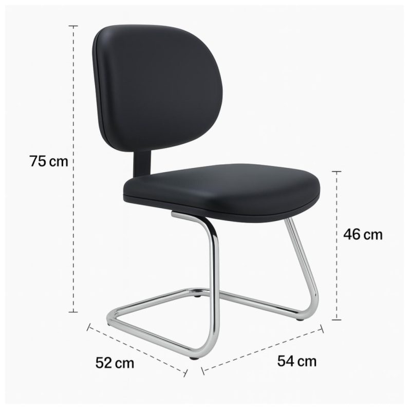 Cadeira Executiva LISA Base em “S” CROMADA – Corino Preto – 31015 Kairós Office Cadeiras Fixas 5