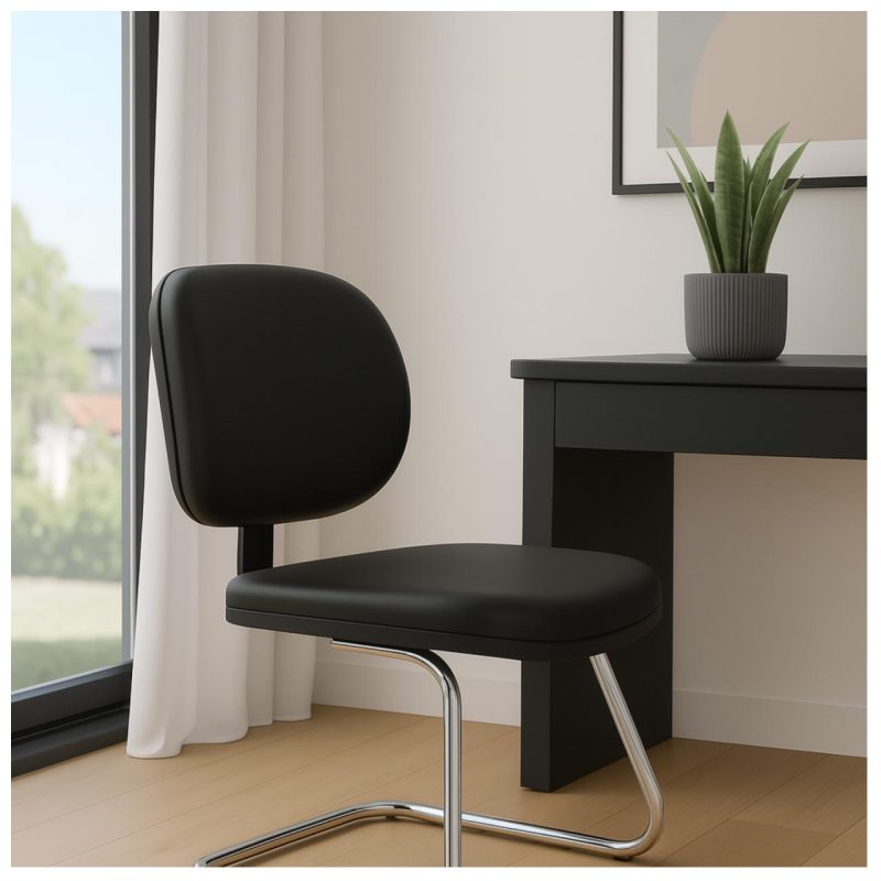 Cadeira Executiva LISA Base em “S” CROMADA – Corino Preto – 31015 Kairós Office Cadeiras Fixas 8