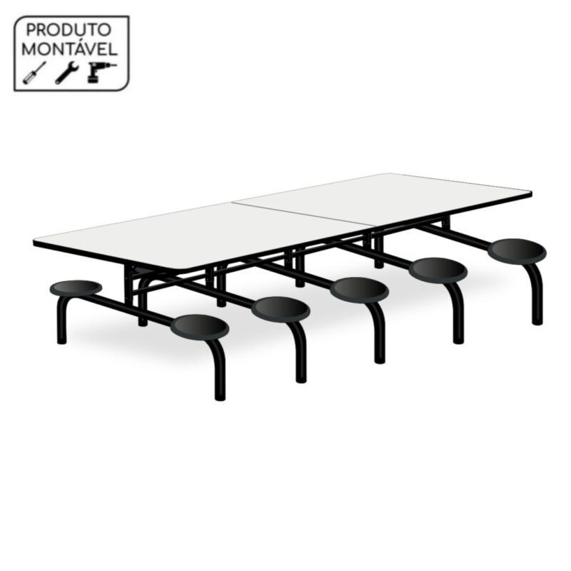 Mesa p/ Refeitório Fixo 10 Lugares MDP BRANCO DE 25 MM 50046 Kairós Office Fixo 2