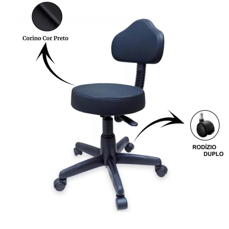 Cadeira Mocho com Encosto – Corino Preto 32983 KAIRÓS OFFICE Secretária 3