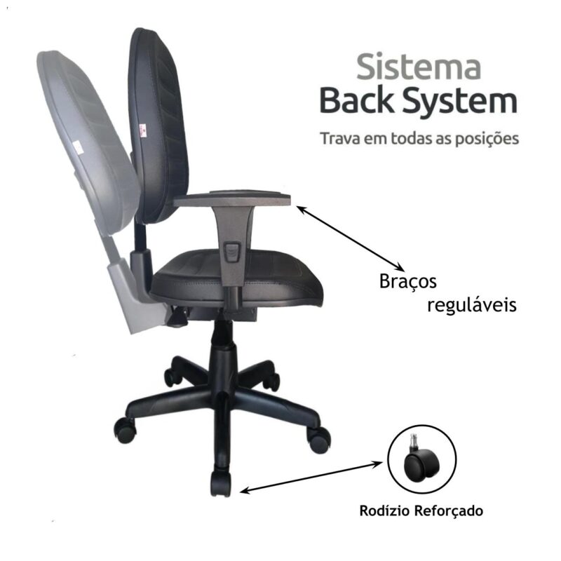 Cadeira Diretorzinha Back System Costurado C/ Braços Reguláveis – Cor Preto 32996 KAIRÓS OFFICE Diretorzinha 4