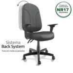 Cadeira Presidente PLUS BACK SYSTEM Baixa Costurada c/ Braços Reguláveis – Corino Preto 32974 KAIRÓS OFFICE Presidente 9