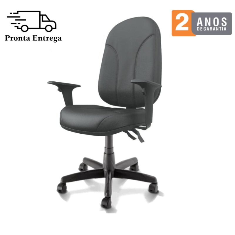 Cadeira Presidente PLUS BACK SYSTEM Baixa Costurada c/ Braços Reguláveis – Corino Preto 32974 KAIRÓS OFFICE Presidente 5