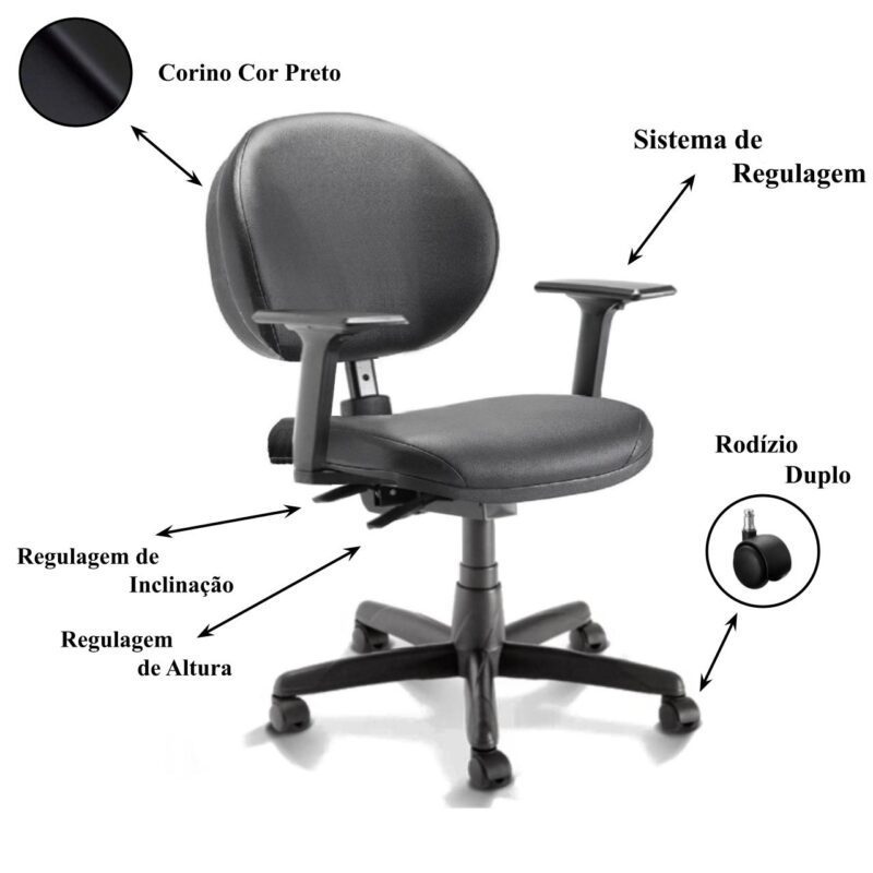 Cadeira Executiva PLUS LISA BACK SYSTEM c/ Braços Reguláveis – COR PRETO 32968 KAIRÓS OFFICE Executiva 4