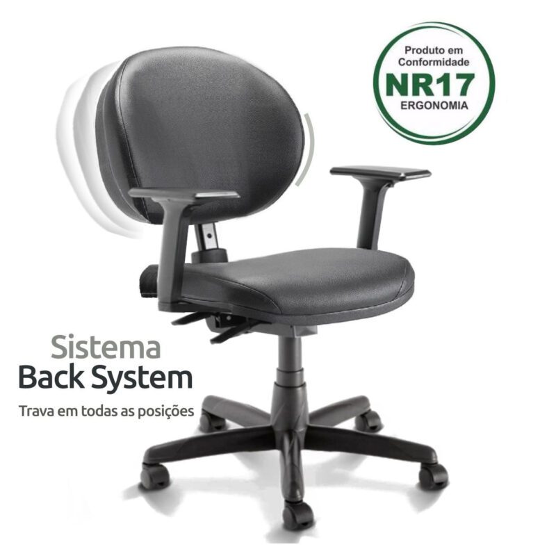Cadeira Executiva PLUS LISA BACK SYSTEM c/ Braços Reguláveis – COR PRETO 32968 KAIRÓS OFFICE Executiva 3