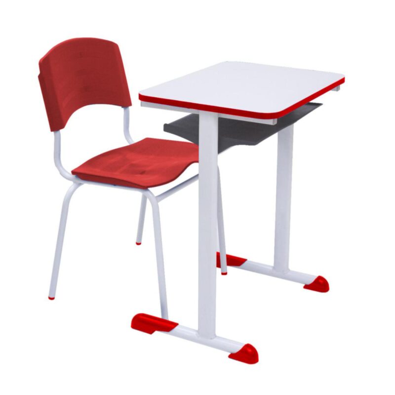 Kit Escolar Individual VERMELHO – (Mesa e Cadeira) – ADULTO – MADEIRA – COR VERMELHO – 40096 KAIRÓS OFFICE Adulto 2