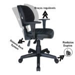 Cadeira Executiva Back System COSTURADA com Braços Reguláveis – Cor Preta – 31008 KAIRÓS OFFICE Executiva 12