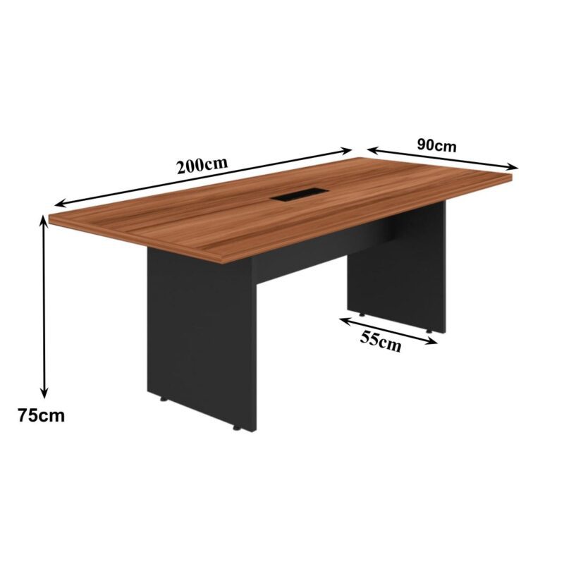 Mesa de Reunião 2,00×0,90m C/ Caixa de Tomada NOGAL SEVILHA/PRETO – 21403 KAIRÓS OFFICE Mesa de Reunião 3