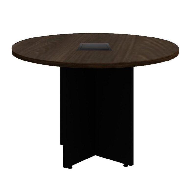 Mesa de Reunião Redonda c/ Caixa de Tomadas -1,10×1,10×0,74m – MARSALA/PRETO – 21440 Kairós Office Linha 30 mm 2