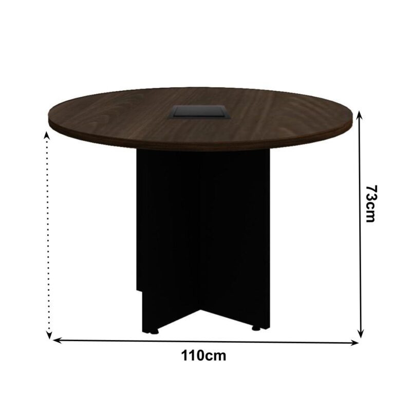 Mesa de Reunião Redonda c/ Caixa de Tomadas -1,10×1,10×0,74m – MARSALA/PRETO – 21440 Kairós Office Linha 30 mm 3