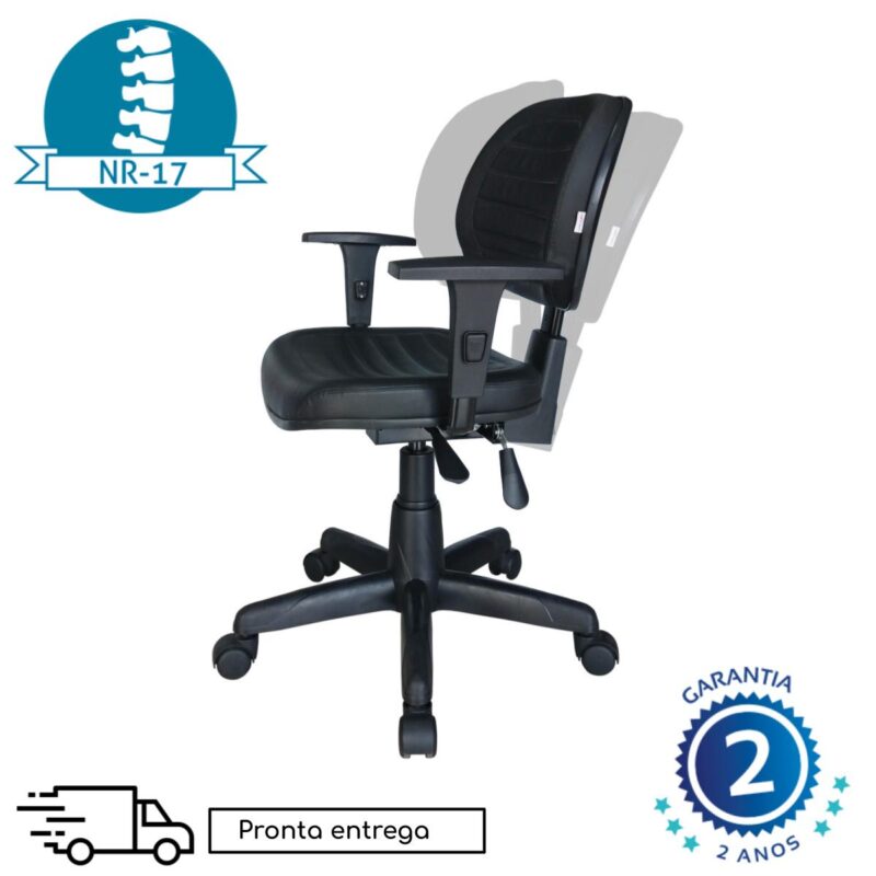 Cadeira Executiva Back System COSTURADA com Braços Reguláveis – Cor Preta – 31008 KAIRÓS OFFICE Executiva 5