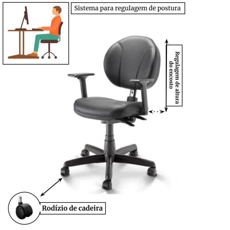 Cadeira Executiva BACK SYSTEM OPERATIVA c/ Braços Reguláveis – CORINO PRETO 32987 KAIRÓS OFFICE Executiva 4