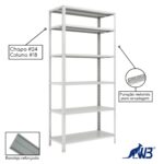 Estante de Aço com 06 Bandejas 40 cm (26/20) – 1,98×0,92×0,40m – SA – 16013 Kairós Office Estante de Aço 8