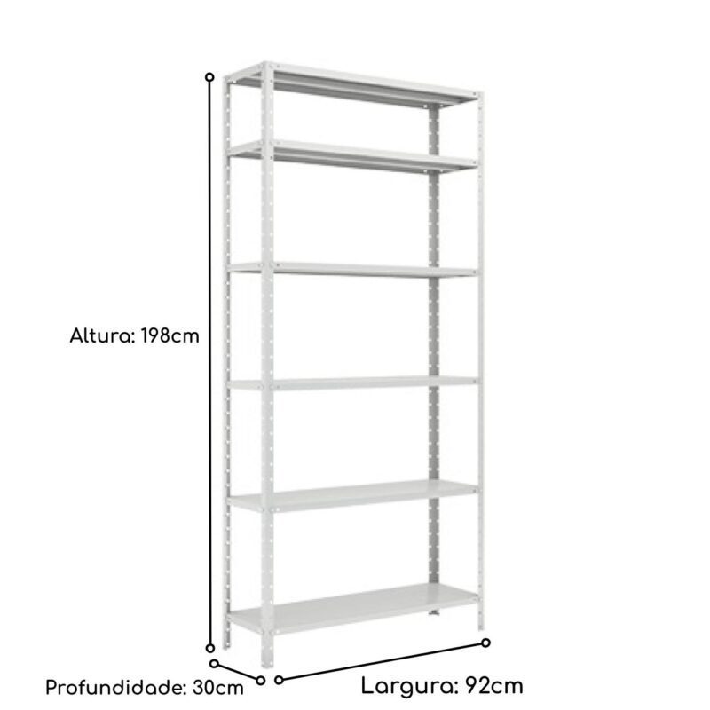 Estante de Aço com 06 Bandejas 30 cm (22/18) – 1,98×0,92×0,30m – Cinza – SA – 16015 KAIRÓS OFFICE Estante de Aço 3