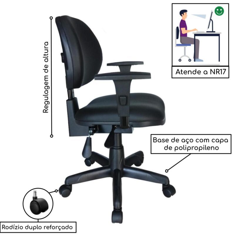 Cadeira Executiva Back System Lisa c/ Braços reguláveis – Cor Preta 31006 KAIRÓS OFFICE Executiva 4
