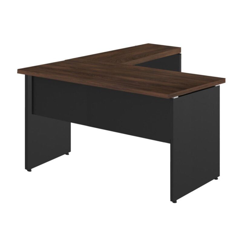 Mesa em “L” (Mesa 1,50m + Mesa Auxiliar) – S/ GAVETAS MARSALA / PRETO – 23476 KAIRÓS OFFICE Linha 30 mm 2