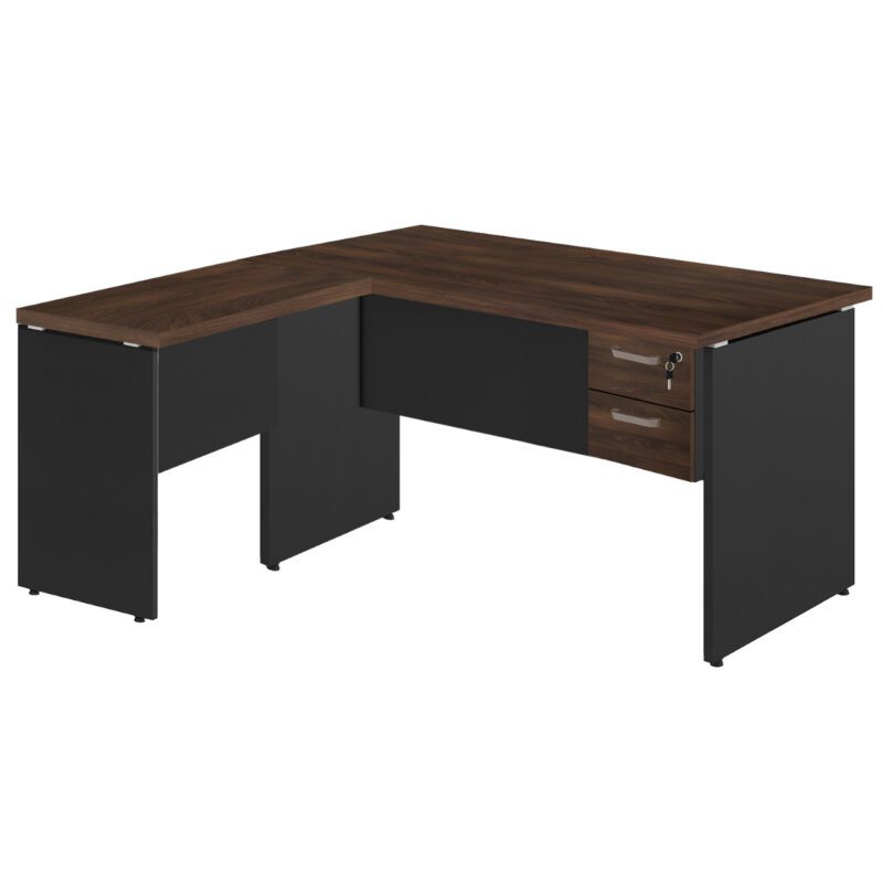 Mesa em “L” (Mesa 1,70m + Mesa Auxiliar) c/ 02 Gavetas – – Marsala / Preto – 23479 Kairós Office Linha 30 mm 3