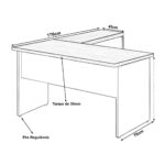 Mesa em “L” (Mesa 1,70m + Mesa Auxiliar) c/ 02 Gavetas – – Marsala / Preto – 23479 Kairós Office Linha 30 mm 10