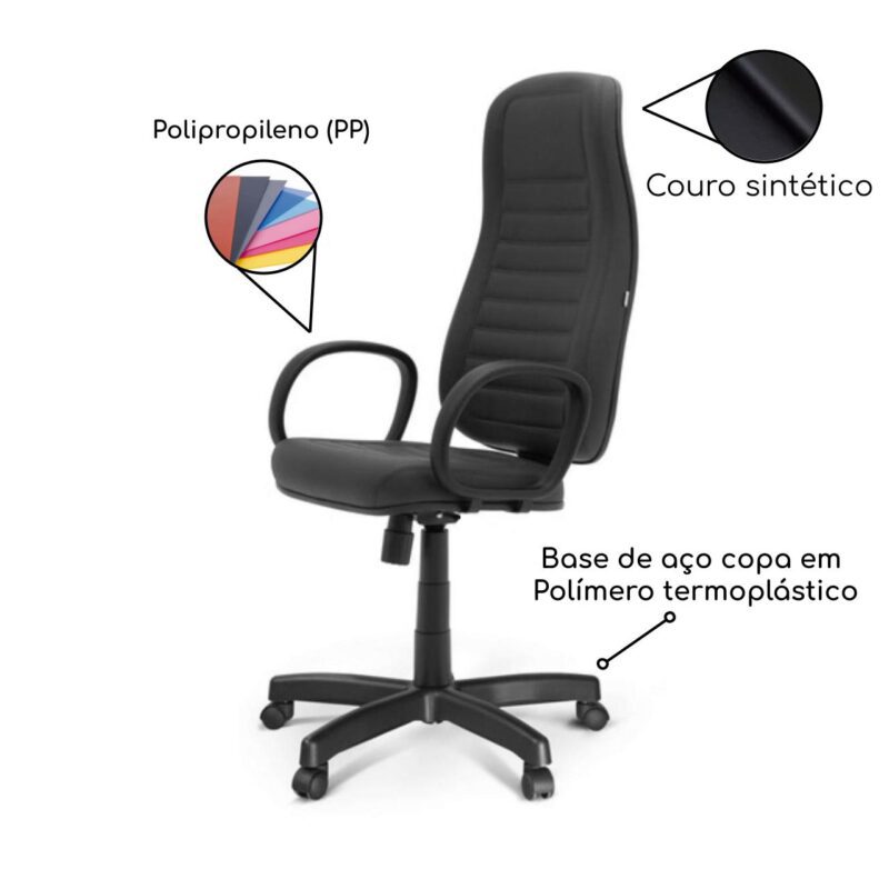 Cadeira Escritório Presidente ALTA c/ BRAÇO CORSA – COR PRETO 32958 KAIRÓS OFFICE Presidente 5