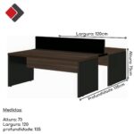 Estação de Trabalho Dupla 1,20×1,35m 02 Lugares c/ Gavetas c/ ponto de tomada MARSALA/PRETO – 63090 Kairós Office Linha 30 mm 9