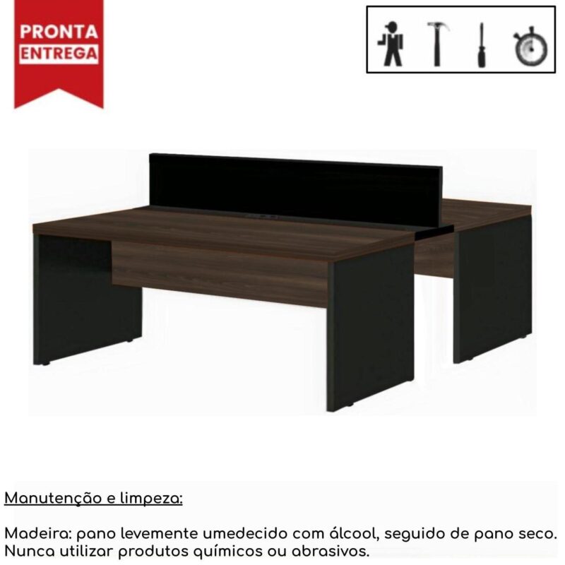 Estação de Trabalho Dupla 1,50×1,35m 02 Lugares c/ Gavetas c/ ponto de tomada MARSALA/PRETO – 63092 Kairós Office Linha 30 mm 6