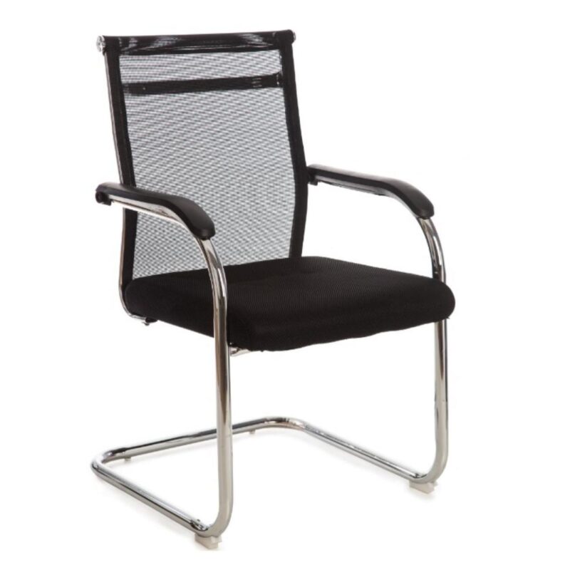 Cadeira Interlocutor Tela DUBAI (Fixa) base Cromada – PMD – Cor Preto – 31018 KAIRÓS OFFICE Cadeiras Fixas 2