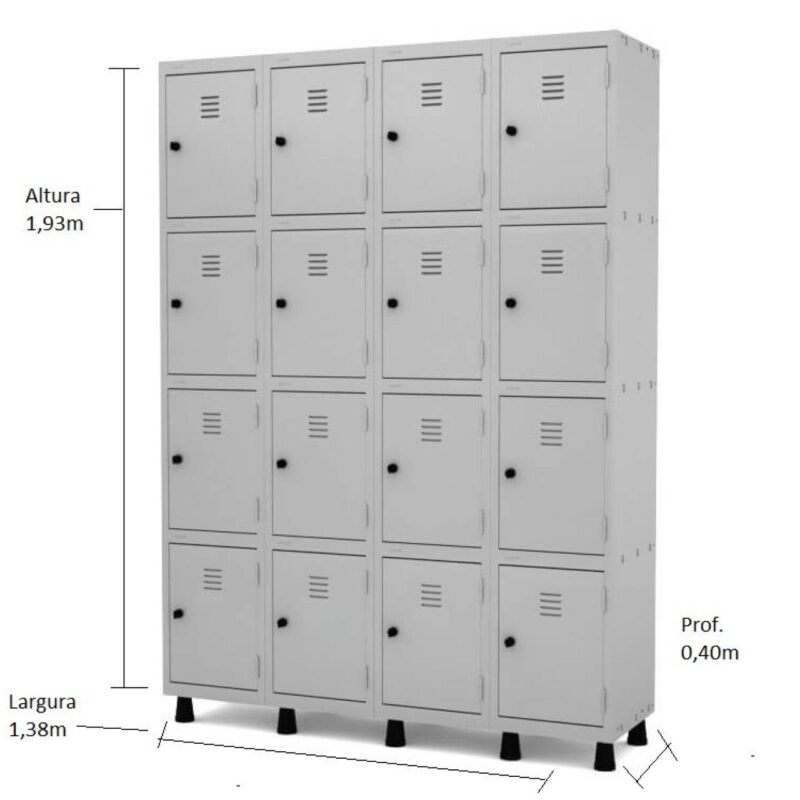 Armário Roupeiro de Aço 16 Portas PEQUENAS – 1,93×1,38×0,40m – CZ/CZ – PANDIN – 10008 KAIRÓS OFFICE Roupeiro de Aço 3