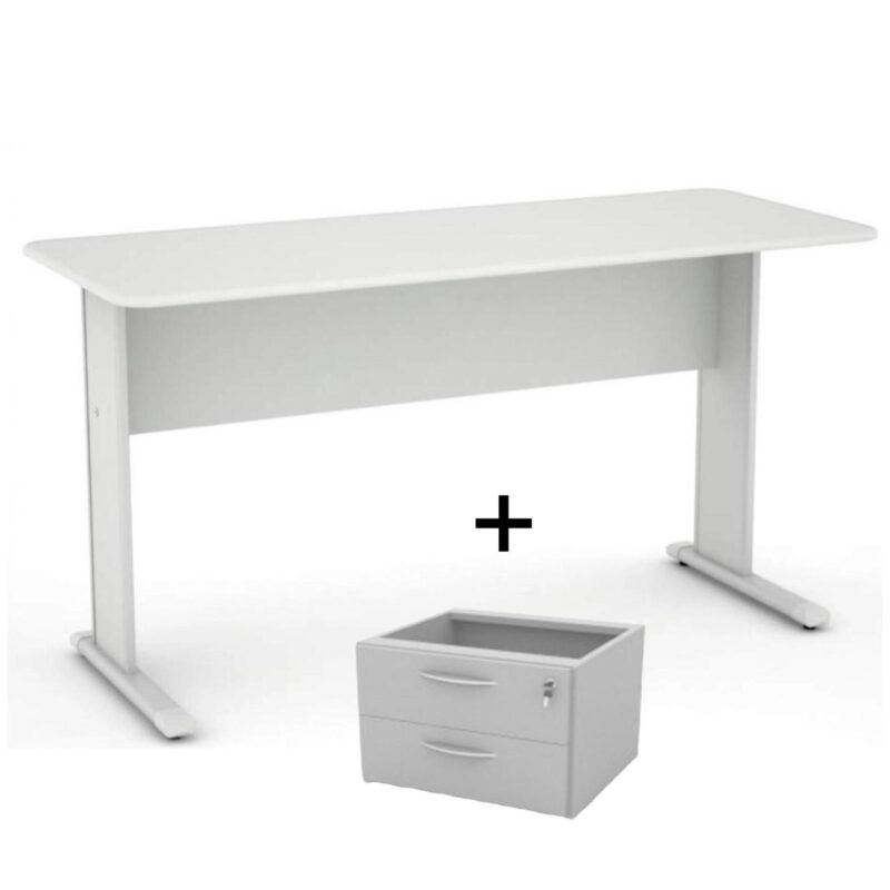 Mesa Escritório 1,52×0,62m com GAVETAS CINZA/CINZA – 43082 KAIRÓS OFFICE Linha 15 mm 2