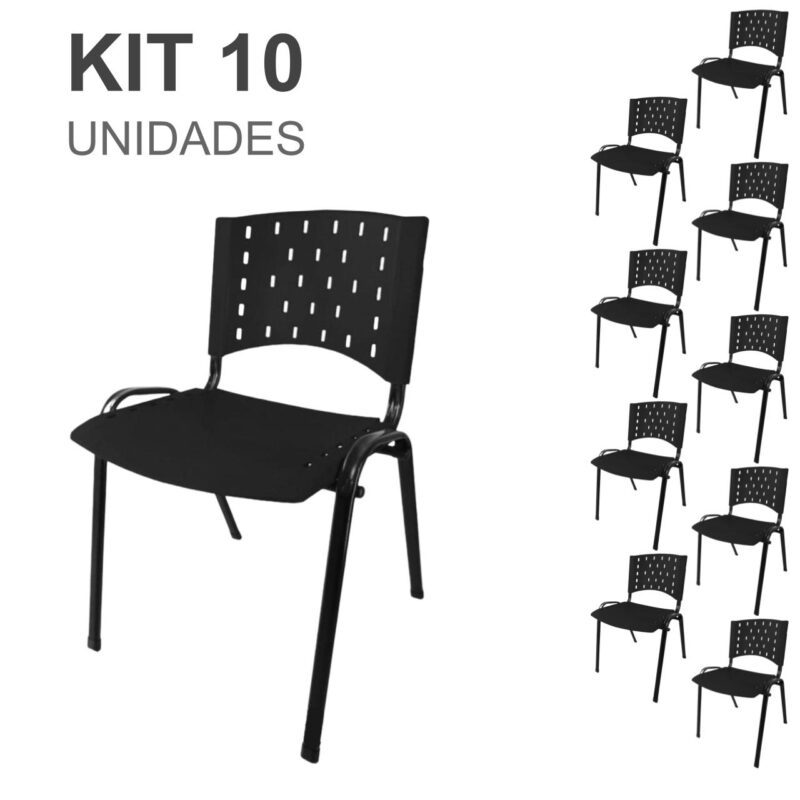 Kit 10 Cadeiras Plásticas 04 pés – COR PRETO – 24001 Kairós Office Plástica 2