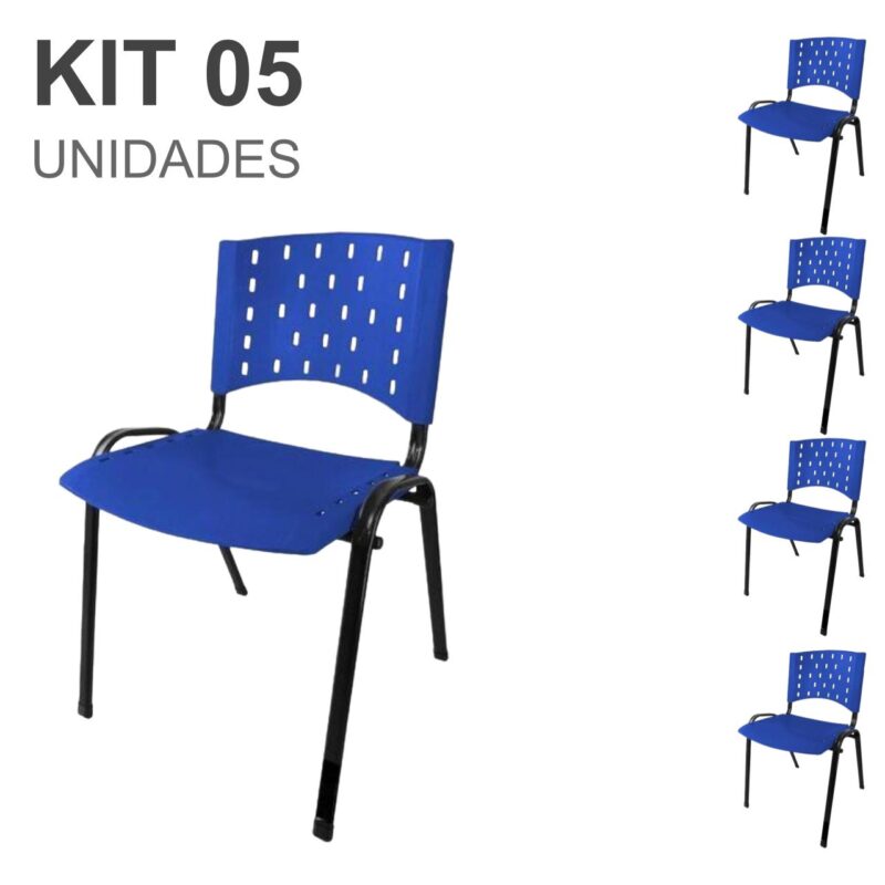 Kit 05 Cadeiras Plásticas 04 pés – COR AZUL – 24002 KAIRÓS OFFICE Plástica 2