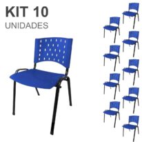 Kit 10 Cadeiras Plásticas 04 pés – COR AZUL – 24003 Kairós Office