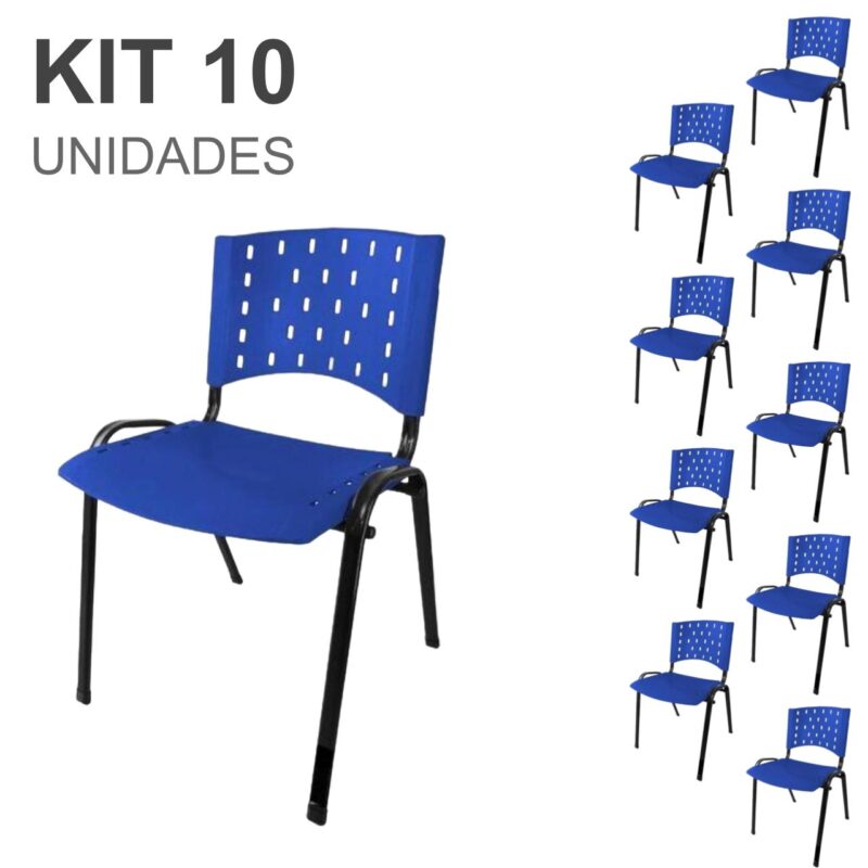 Kit 10 Cadeiras Plásticas 04 pés – COR AZUL – 24003 Kairós Office Plástica 2