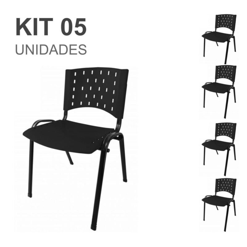 Kit 05 Cadeiras Plásticas 04 pés – COR PRETO – 24000 Kairós Office Plástica 2