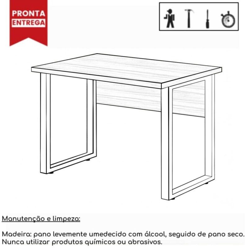 Mesa Escritório PÉ QUADRO – 1,20×0,60m – S/ Gavetas – MARSALA/PRETO – 25469 KAIRÓS OFFICE Linha 30 mm 4