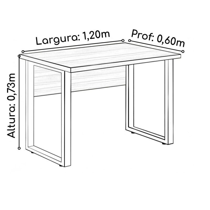 Mesa Escritório PÉ QUADRO – 1,20×0,60m – S/ Gavetas – NOGAL SEVILHA/PRETO – 24469 KAIRÓS OFFICE Linha 40 mm 3