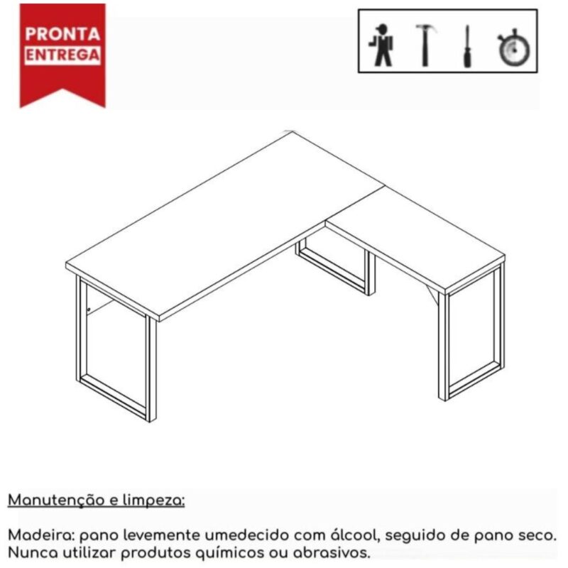 Mesa em L com PÉ QUADRO (Mesa 1,70m + Mesa Auxiliar) – S/ Gavetas MARSALA/PRETO – 25478 KAIRÓS OFFICE Linha 30 mm 3