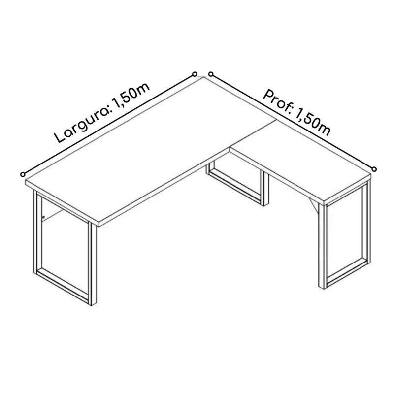 Mesa em L (Mesa 1,50m + Mesa Auxiliar) – S/ Gavetas MARSALA/PRETO – 25476 Kairós Office Linha 30 mm 4