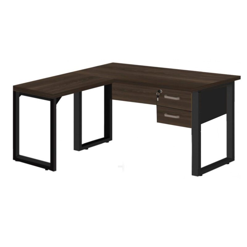 Mesa em L com PÉ QUADRO – (Mesa 1,70m + Mesa Auxiliar) – C/ Gavetas MARSALA/PRETO – 25479 Kairós Office Linha 30 mm 2