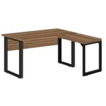 Mesa em L PÉ QUADRO (Mesa 1,70m + Mesa Auxiliar) – S/ Gavetas NOGAL SEVILHA/PRETO – 24478 Kairós Office Linha 40 mm 6