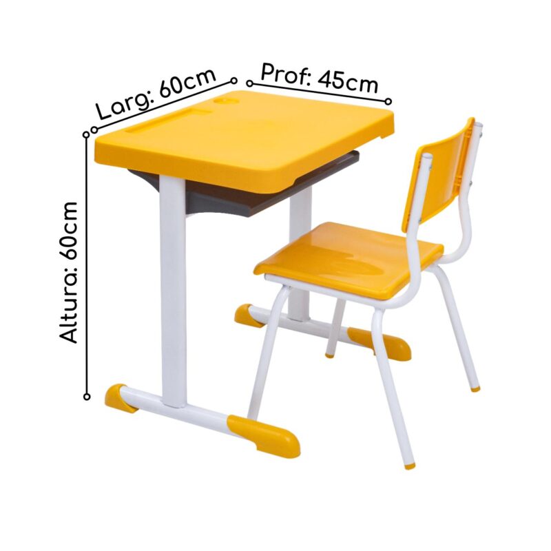 Kit Escolar Individual – (Mesa e Cadeira) – INFANTIL 03 a 06 Anos COR AMARELO – 41087 KAIRÓS OFFICE Infantil 3