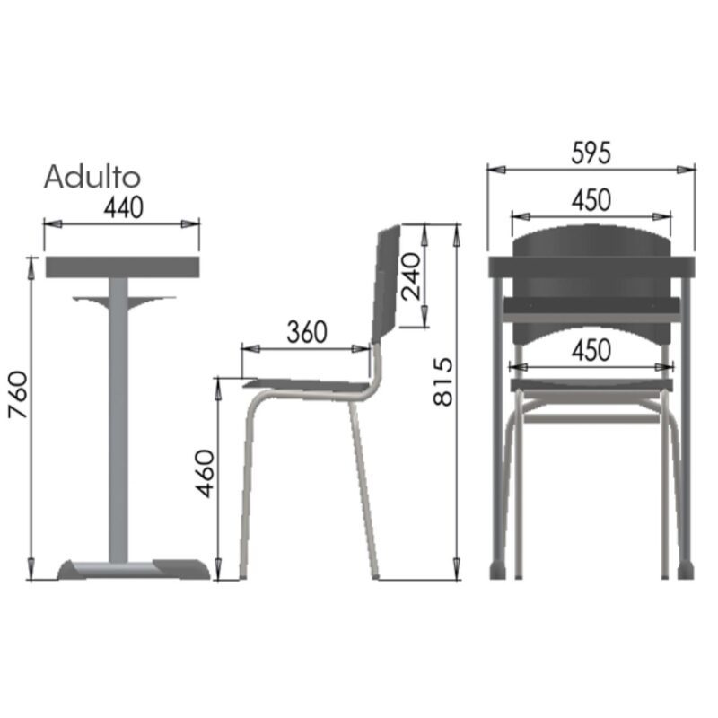 Kit Escolar Individual VERMELHO – (Mesa e Cadeira) – ADULTO – – COR VERMELHO – 40082 KAIRÓS OFFICE Adulto 5