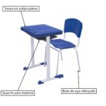 Kit Escolar Individual AZUL – (Mesa e Cadeira) – ADULTO – – COR AZUL – 40081 KAIRÓS OFFICE Adulto 8