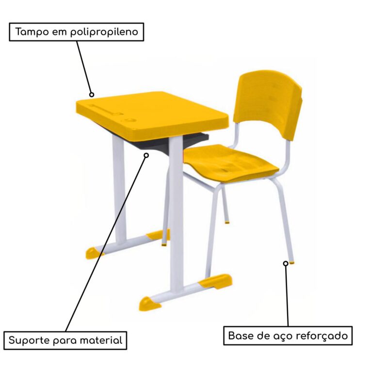 Kit Escolar Individual AMARELO – (Mesa e Cadeira) – ADULTO – – COR AMARELO – 40083 KAIRÓS OFFICE Adulto 3