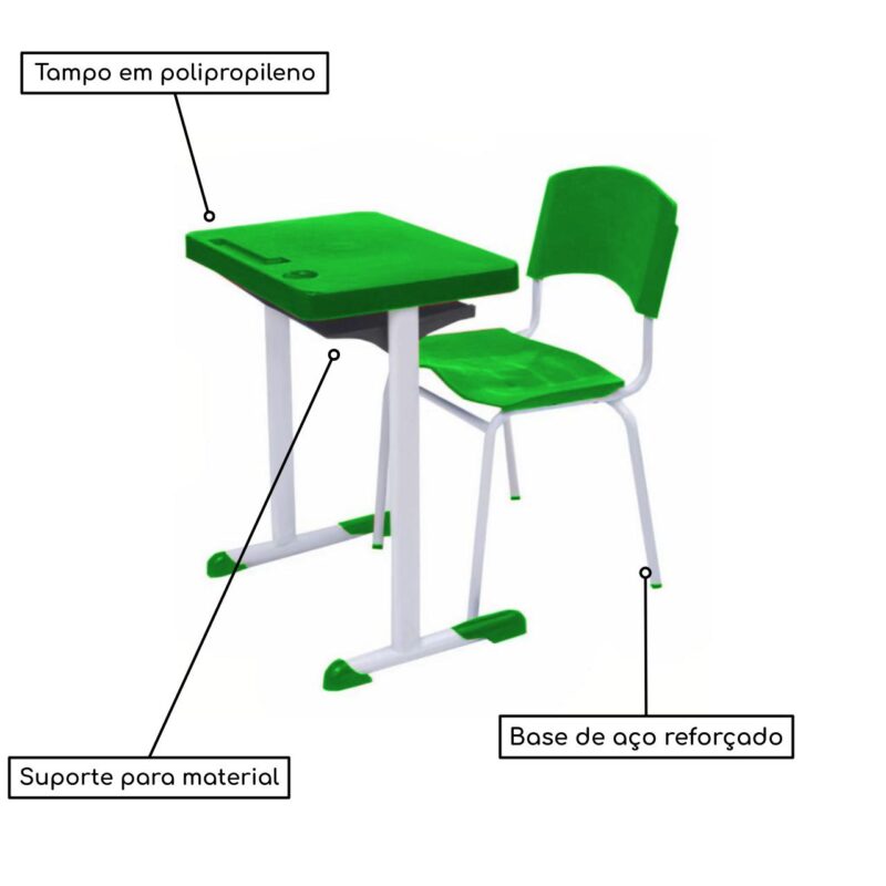 Kit Escolar Individual VERDE – (Mesa e Cadeira) – ADULTO – – COR VERDE – 40084 KAIRÓS OFFICE Adulto 4