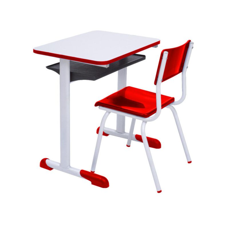 Kit Escolar Individual VERMELHO – (Mesa e Cadeira) – JUVENIL – MADEIRA – COR VERMELHO – 40092 KAIRÓS OFFICE Conjunto Escolar 3