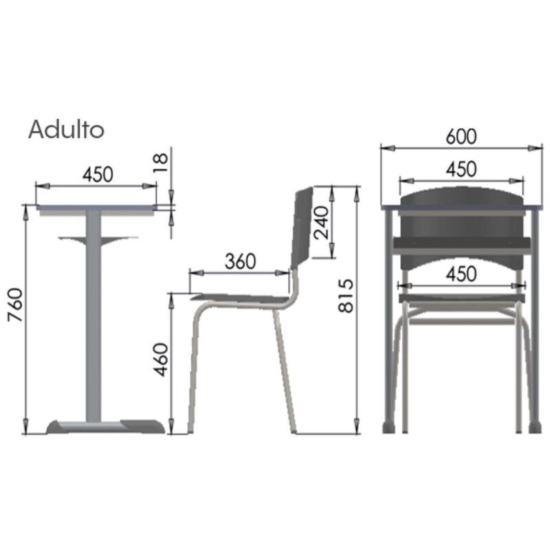 Kit Escolar Individual AZUL – (Mesa e Cadeira) – ADULTO – MADEIRA – COR AZUL – 40095 KAIRÓS OFFICE Adulto 5