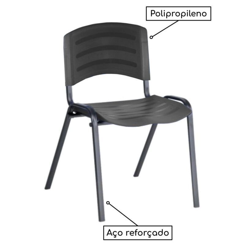 Cadeira Fixa Plástica 04 pés Cor Preto (Polipropileno) 31206 KAIRÓS OFFICE Plástica 3