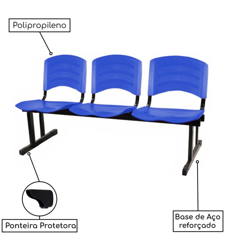Kit 05 Cadeiras Longarinas PLÁSTICAS 03 Lugares – Cor Azul 33052 Kairós Office Longarinas 4