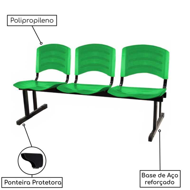 Kit 05 Cadeiras Longarinas PLÁSTICAS 03 Lugares – Cor Verde 33061 Kairós Office Longarinas 4