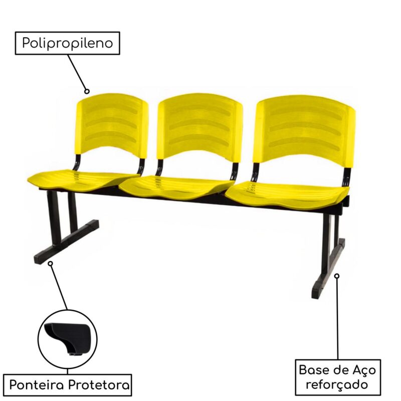 Kit 10 Cadeiras Longarinas PLÁSTICAS 03 Lugares – Cor Amarelo 33085 Kairós Office Longarinas 4